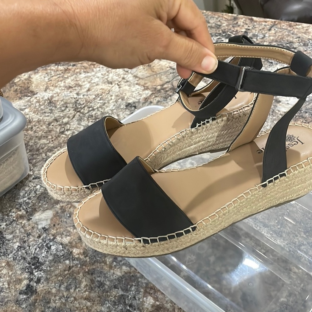 Black wedge sandals